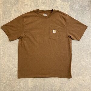 Carhartt Shirt Mens XL Brown Loose Fit Short Sleeve Pocket Logo Workwear